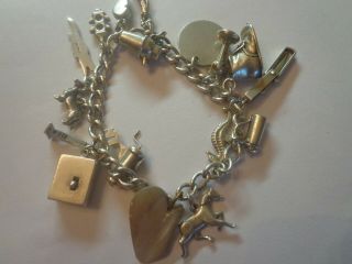 Vintage Sterling Silver Charm Bracelet RARE and Unusual charms 7