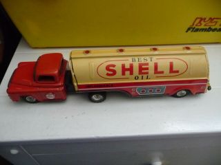 Vintage Tin Litho Japanese Friction Advertising Shell Oil Power X Toy Tank Truck