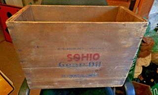 Vintage Standard Oil Sohio Gear Oil Wooden Box - 21x15 Holds 5 Gallon Cans