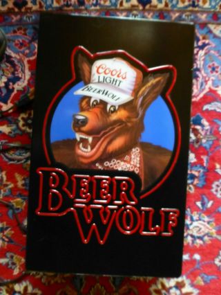 Vintage Coors Beer Wolf Plastic Lighted Sign 25 3/4 Inches By 16 1/2 In.