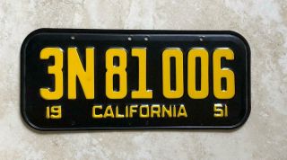 1951 Passenger Car California License Plate Vintage For Display Only