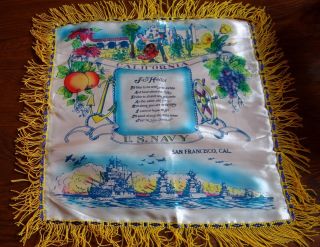 Vintage Wwii? United States Us Navy San Francisco Ca Silk Pillow Top Cover 17 "