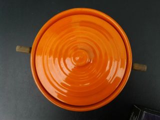 Rare Vintage Modern Bauer Pottery Orange Ringware Casserole Dish W Holder Stand 3