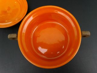 Rare Vintage Modern Bauer Pottery Orange Ringware Casserole Dish W Holder Stand 5