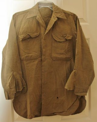 Vintage Wwii Us Military Green Wool? Army Uniform Shirt Wwii Era Size 14 1/2 - 32