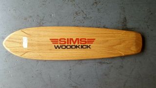 Vintage 70s Sims Routered Oak Skateboard Deck 32.  5 " Woodkick Wedge Tail Nos