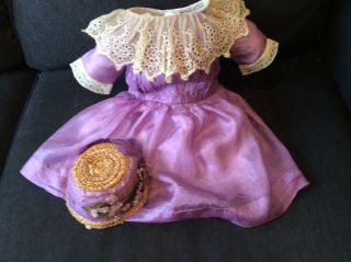 18 " - 19 " Pretty Lavender And Lace Dress/hat.  For Bisque Doll