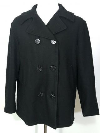 Vtg 1950s Korean War Era Double Breasted Wool Usn Navy Pea Coat Xl Mens Jacket