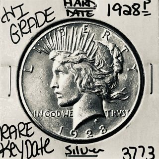 1928 Peace Silver Dollar Hi Grade U.  S.  Rare Key Coin 3773