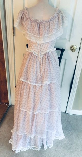 Vtg GUNNE SAX Floral Gauzy Hippie Renaissance Prairie Maxi Dress Sz 11 2