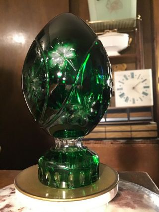 Vintage Waterford Crystal Egg 5” Emerald Green Shamrock Clover Paperweight Rare