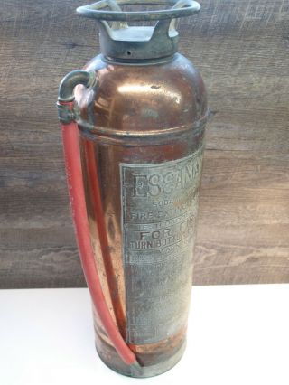 Vintage Essanay Copper & Brass Fire Extinguisher W/ Glass Bottle Empty