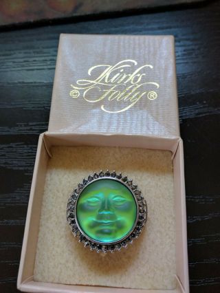 Kirks Folly Seaview Moon Ring Silver Toned Size 8 Green/blue Tones