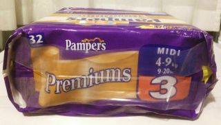 Vintage Pampers Premiums 32 Diapers 4 - 9 kg (9 - 20 lbs) Extra Comfort NOS 5