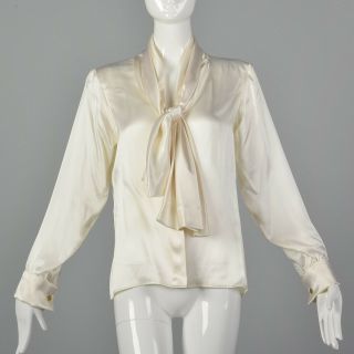 Large Yves Saint Laurent Rive Gauche 1990s Silk Blouse Vintage Ysl Top Button Up