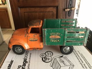 Vintage 1954 Tonka Toys Pressed Steel Utility Truck Orange & Green