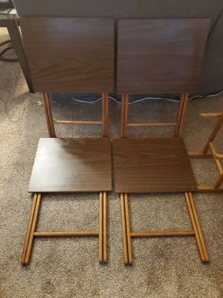 Vintage Scheibe Set Of Four Folding TV Trays Wooden With Stand. 3