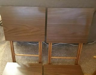 Vintage Scheibe Set Of Four Folding TV Trays Wooden With Stand. 4