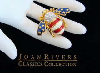 Joan Rivers American Flag Bee Pin Crystal Brooch 4th July Patriotic Usa Bag
