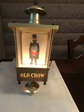 Vintage Old Crow Whiskey Advertising Sign Faux Brass Lamp Lantern Light