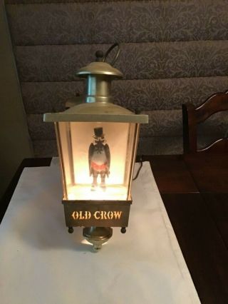 Vintage Old Crow Whiskey Advertising Sign Faux Brass Lamp Lantern Light 2