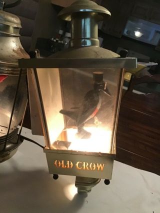 Vintage Old Crow Whiskey Advertising Sign Faux Brass Lamp Lantern Light 3