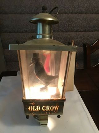 Vintage Old Crow Whiskey Advertising Sign Faux Brass Lamp Lantern Light 5