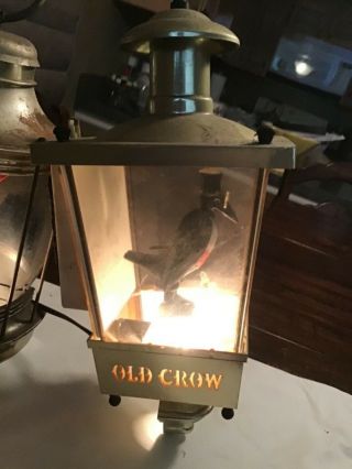 Vintage Old Crow Whiskey Advertising Sign Faux Brass Lamp Lantern Light 6