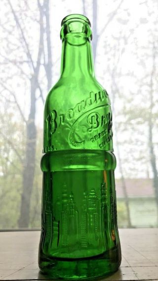 Vintage 1930 Embossed Pictorial Art Deco Soda Bottle Broadway York Syline