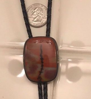 Vintage Agate Sterling Silver Bolo Tie With Silver Tips