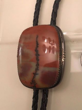 Vintage Agate Sterling Silver Bolo Tie With Silver Tips 3