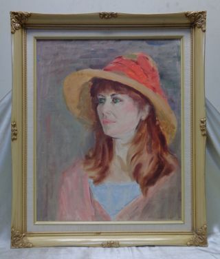 Estate Found Vintage Young Woman Portrait Oil Painting On Canvas Panel (framed)