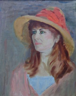 Estate Found Vintage Young Woman Portrait Oil Painting on Canvas Panel (Framed) 2