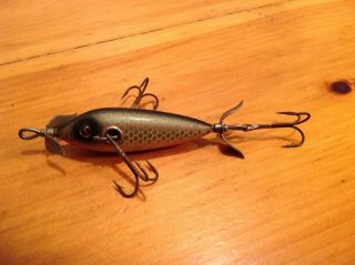Vintage Heddon Dowagiac 3 Hook Wooden Minnow In Great Color & V Good Cond.