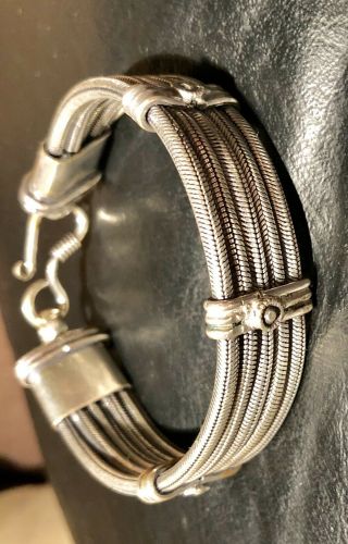 Very Old Vintage Snake Chain 5 Row Sterling Silver Heavy Bracelet