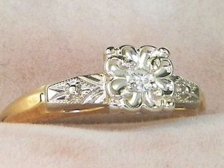 14k Yellow Gold Diamond -.  09 Tcw Solitaire Band Fine Engagement Ring - Size 6