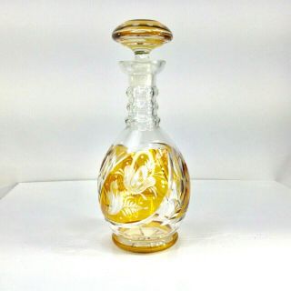 Vintage Decanter Czech Bohemian Art Glass Amber Cut To Clear Liquor Decanter