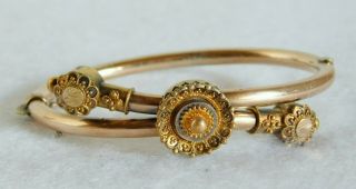 Gorgeous Antique Victorian Etruscan Gold Filled Hinged Bangle Bracelet