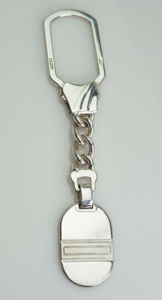 Vintage Italy Sterling Silver Tag Style Key Chain Ring Fob