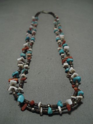 Rare Double Strand Vintage Navajo Turquoise Coral Sterling Silver Necklace