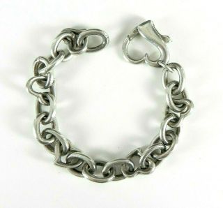 Vintage Heavy Solid 925 Sterling Silver Chunky Heart Link Charm Bracelet 8 30gms