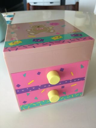 Vintage 1980s Sanrio Jewelry Trinkets Box Tweedle Dee Teddy Bear Mirror Drawers