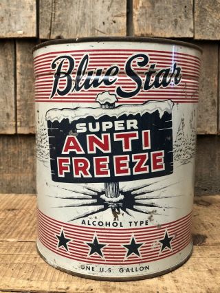 Rare Vintage Blue Star Anti Freeze 1 Gallon Gas Station Not Oil Can Graphics