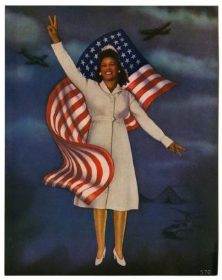 Vintage Wwii African American Black Victory Nurse Pin - Up Print Photomontage Fine