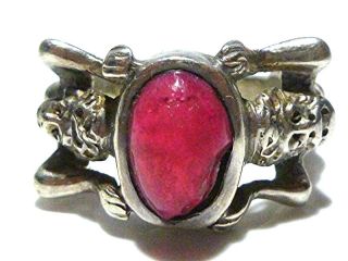 Size 6.  5 Roman Greek Man Peasant Heavy Sterling Silver Red Crystal Ring Band