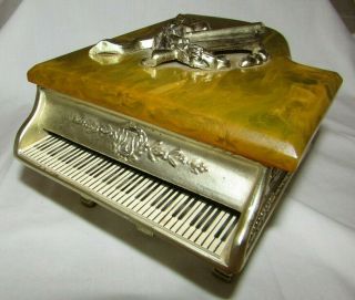 Vintage Grand Piano Music Box Thorens Swiss Gold Gilt Bakelite Two Hearts