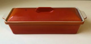 Le Creuset France 30 Flame Red Orange Enamel Cast Iron Lidded Pate Terrine VTG 2