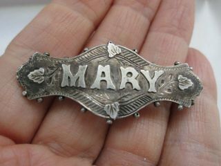 Antique Victorian Hallmarked 1900 Birmingham Silver Mary Name Brooch Pin