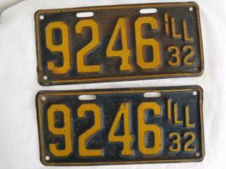Vintage 1932 4 - Digit Illinois License Plate Set Pair