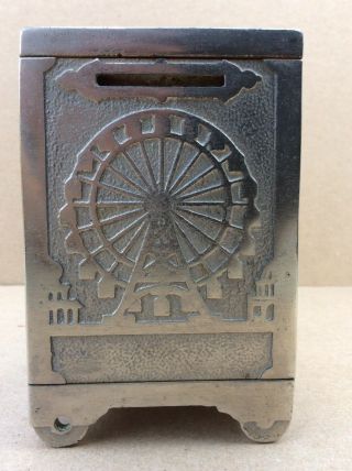 Vtg Cast Iron White City Puzzle Safe Bank Antique Cast Iron Still Bank Coin Bank 4